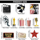 12 Pcs Movie Night Party Decorations Set Includes 11 Pcs Red Carpet Cutouts Theater Photo Booth Cards Cinema Centerpiece Sign, 1 Pack Filmstrip Party Tape Movie Theme Props Film Border Roll