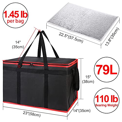 ETHEL Insulated Food Delivery Bag for Hot and Cold Meal, Grocery Tote Insulation Bag for Catering, Pizza Warmer, Black with Red Edge, 1-Pack, XXX-Large