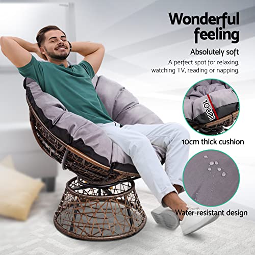 Gardeon Wicker Papasan Chair, Outdoor Chairs Patio Furniture Lounge Setting Garden Backyard Living Bedroom, 360 Degree Swivel with Soft Thick Cushion Brown