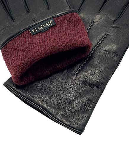 YISEVEN Men's Touchscreen Sheepskin Winter Leather Gloves Skin Tight with Button Genuine Luxury and Warm Hand Heated Fleece Fur Lined for Dress Driving Motorcycle Work Gifts, Black 9.0"/M