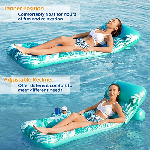 Jasonwell Inflatable Pool Float Adult - Pool Floaties Lounger Floats Rafts Floating Chair w Adjustable Backrest Cup Holders Water Floaty Pool Lake Lounge Tanning Float Beach Party Toys Adults Kids