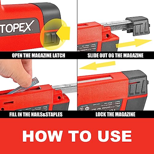 TOPEX 4V Max 2 in 1 Cordless Staple Gun Kit Electric Stapler Li-Ion 3K Staples Nails