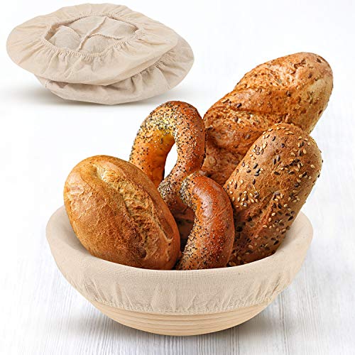 Tatuo Bread Proofing Basket Liners, 6 Pieces Cotton, White, Oval & Round, 9 & 10 Inch, Banneton Baskets Cover