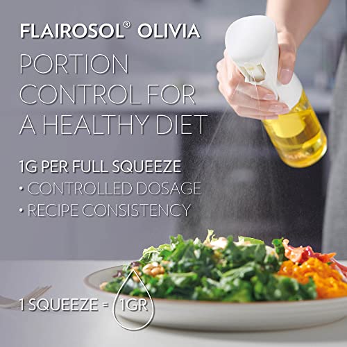 Flairosol OLIVIA.The Original,Advanced Oil Sprayer for Cooking,Salad Dressings & More with Portion Control,Trusted by Professional Chefs.(Glass Bottle,Golden Print) 130ml/4.4 oz,(FL1002)