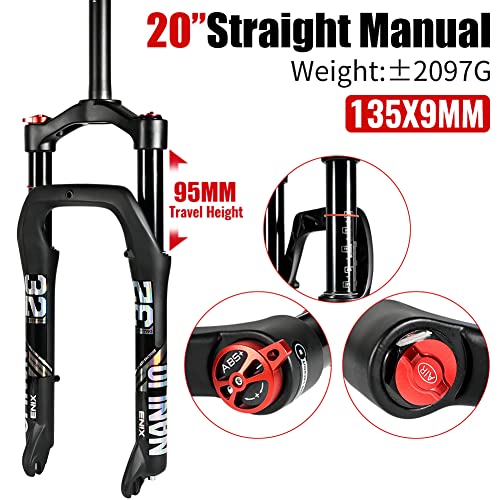 Gaderth Bike Suspension Fork, 20 inch Fat Bike Straight Front Fork, 4.0" Tire 135mm Air Double Shoulder Bicycle Front Fork, Snow Beach Shock Absorber Mountain Bike MTB Fork 20 inches