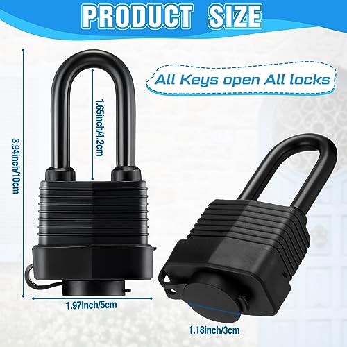 Hicarer 50 Pack Waterproof Padlocks Keyed Alike Wide Long Padlock Weatherproof Pad Locks with Keys 1-9/16 Inch Outdoor Padlocks for Home, Garden, Garage, Gate Security