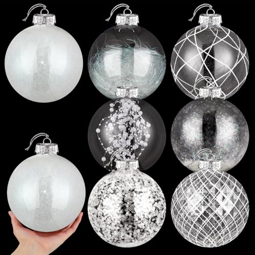 Wettarn Set of 8 Large Christmas Ball Ornaments 6 Inch Glitter Hanging Christmas Plastic Balls Indoor and Outdoor Hanging Christmas Tree Decorations for Yard Garden