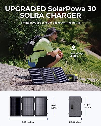 [Upgraded] 30W Solar Charger with Kickstand, BigBlue SolarPowa 30 ETFE Solar Panel Charger with DC, PD 20W USB-C and USB-A, IP65 Waterproof, Compatible with iPhone, Samsung, iPad, Small Power Station