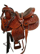 Horse Saddlery IMPEX Premium Leather Western Barrel Racing Horse Saddle Tack-Size 14" to 18" inches Seat Available, Free Matching Leather Headstall, Breast Collar & Reins (16.5)