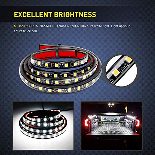 Nilight - TR-05 2PCS 60 Inch 180 LEDs Bed Strip Kit with Waterproof on/Off Switch Blade Fuse 2-Way Splitter Extension Cable for Cargo, Pickup Truck, SUV, RV, Boat