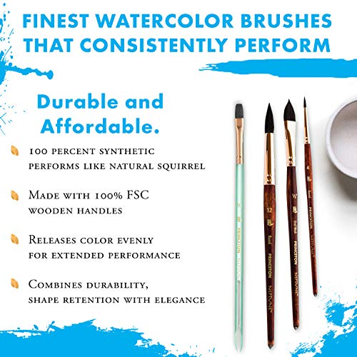 Princeton Neptune Fine Art Watercolours Brushes Pro Set, Synthetic Squirrel, 4 Piece Travel Brush Set, Short Handle, Ideal for Professionals & Students