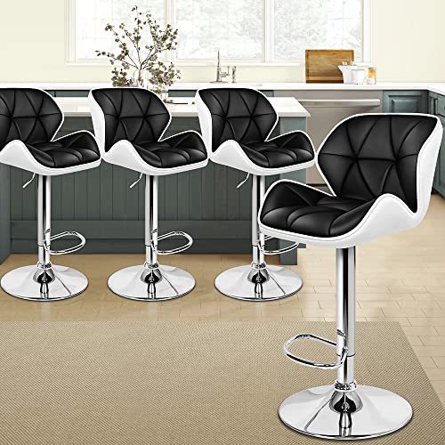 ALFORDSON Bar Stool 4Pcs Adjustable Kitchen Stools Willa Swivel Counter Barstools Black & White Dining Chair in 62-84cm Seat Height for Home Bar Dining Room