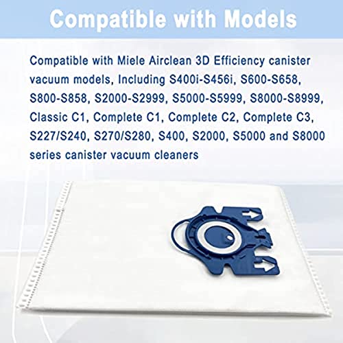 12 Pack GN Vacuum Bags Compatible with Miele GN Bags Classic C1 Complete C1 C2 C3, S2 S5 S8, S227/S240, S270/S280 Series Canister Vacuum Cleaner Pack 12 Bags & 4 Pairs Pre-motor and Post-motor Filters
