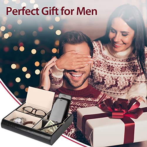 Jack Cube Valet Tray Leather, Desk or Dresser Organizer, Catch-all For Keys, Phone, Wallet, Coin, Jewelry, and More (26.26 x 5.5 x 20.8 cm) - MK158