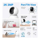 TP-Link Tapo Pan/Tilt Smart Home Security Wi-Fi Camera, Baby Monitor, 2K 3MP, AI Detection & Notification, Night Vision, SD Card Slot, Voice Control, No hub required (Tapo C210)