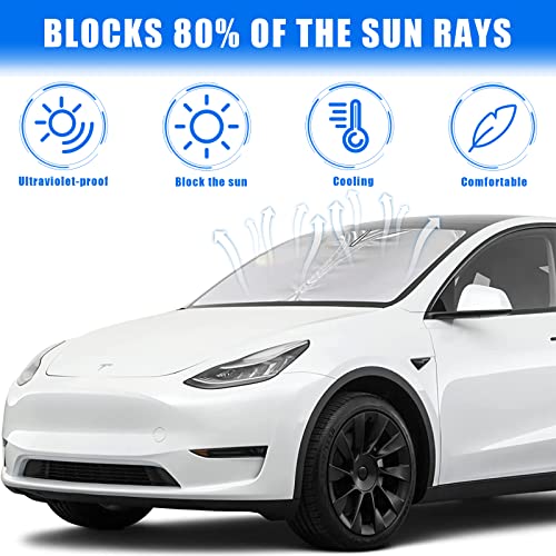 Sunshade Designed for Tesla Model Y Exclusively, Front Windshield, Double Layer Light Blocking Fabric, Foldable Sun Shade with a Storage Bag, Accessories for Tesla Model Y (for Model Y)