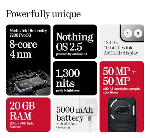 Nothing Phone (2a) 5G 128GB Storage + 8GB RAM, 6.7 Inch, Unlocked Nothing OS Smartphone (Black)