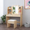 Luxsuite Dressing Table with Stool & Led Light Mirrored Makeup Table Lighting Vanity Table Set with 2 Drawers Bedroom Furniture Oak