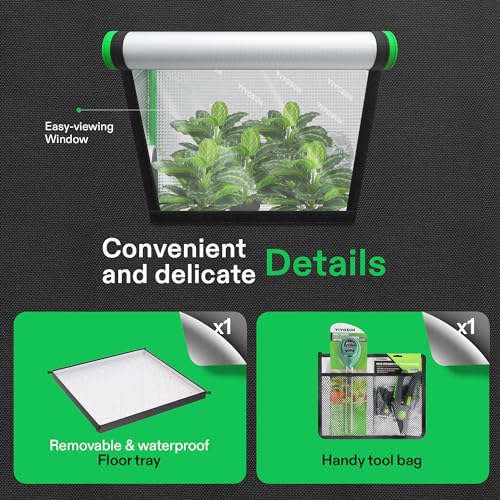 VIVOSUN S558 5x5 Grow Tent, 60"x60"x80" High Reflective Mylar with Observation Window and Floor Tray for Hydroponics Indoor Plant for VSF6450