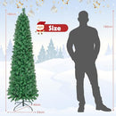 Costway 1.8M Pre-Lit Christmas Tree with Colorful Fiber Optics, Artificial Xmas Tree with 517 PVC Branch Tips, Holiday Pencil Tree for Xmas, Festival Celebration Tree for Home, Shop & Carnival, Green
