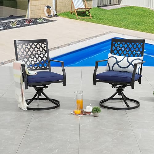 LOKATSE HOME Patio Swivel Rocker Chairs Furniture Metal Outdoor Dining Chairs with Cushion Set of 2