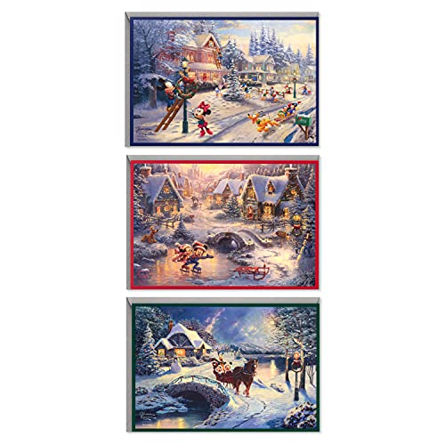 Hallmark Thomas Kinkade Boxed Christmas Cards Assortment, Mickey Mouse (3 Designs, 24 Christmas Cards with Envelopes), 5XPX1034