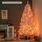 Costway 215 cm Pink Flocked Christmas Tree, Hinged Xmas Tree with 1200 PVC Branch Tips, 500 LED Lights & 8 Lighting Modes, Pre-Lit Decoration Tree for Home, Office & Carnival, Easy Assembly