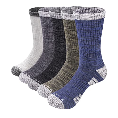 YUEDGE Men's Walking Hiking Socks Moisture Wicking Cushioned Gym Athletic Socks Casual Crew Socks for Size 9-11