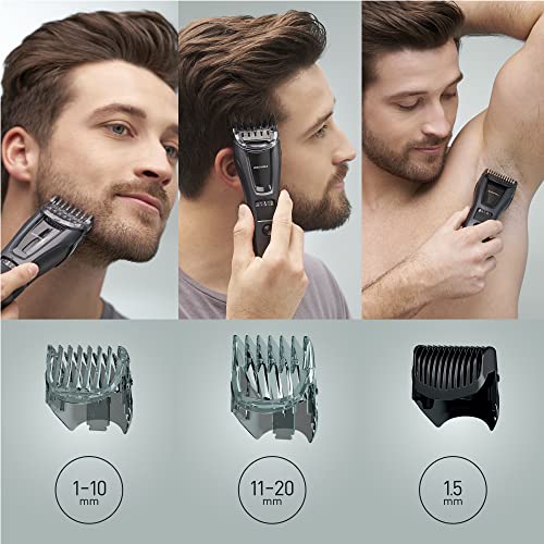 Panasonic Beard, Hair and Body Trimmer, Rechargeable with 45° Nano-Polished Japanese Stainless Steel Blades, 39 Length Settings, 3 Comb Attachments, 50-Minute Battery Life, and Washable Design (ER-GB62-H541)