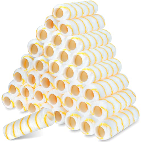 36 Pieces Paint Roller Covers 1/2 x 9" Roller Covers Microfiber Roller Paint Brush Roller Naps for Wall House Painting Supplies Kit (White, Yellow)