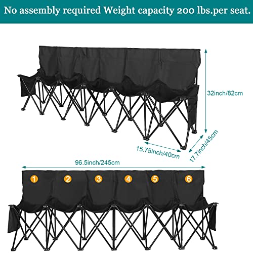 Weysat 2 Pcs 6 Seater Team Bench Foldable Sideline with Backs and Carry Bag Sports Folding Outdoor Portable for Soccer Game Camping Stadium Seat Chairs, Black (CHI-Weysat-937)