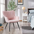 Yaheetech Accent Chair, Modern and Elegant Armchair, Linen Fabric Vanity Chair, Living Room Chair with Metal Legs and High Back for Living Room Bedroom Office Waiting Room, Pink