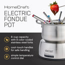 HomeCraft HCFP8SS 8-Cup Deluxe Stainless Steel Electric Chocolate Fondue Set With Die Cast Handles, 8 Color-Coded Forks, 2-Quart Capacity, Temperature Control