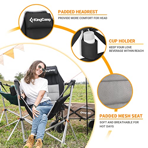 KingCamp 2 Pack Swinging Camping Chair,Lightweight Hammock Camping Chair,Aluminum Alloy Rocker Camp Chair with Headrest Cup Holder Recliner for Outdoor Picnic Beach Sporting Events Concerts Backyard
