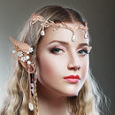 Hicarer Rhinestone Fairy Elf Leaf Wedding Headband Elf Ear Cuffs for Brides Elf Crown Fairy Accessory Women Cosplay Party (Rose Gold, Angel Wings)