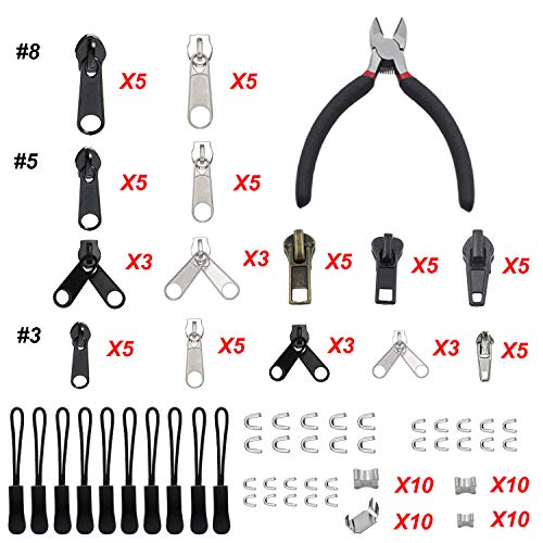 YaHoGa 143 Pieces Zipper Repair Kit Zipper with Zipper Install Plier for Bags, Jackets, Tents, Luggage, Backpacks, Sleeping Bag