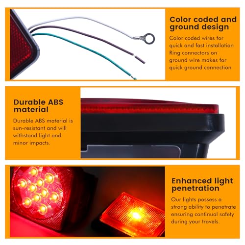 MaxxHaul 70205 Trailer Light Kit - 12V All LED, Left and Right Waterproof Submersible for Trailers, Boat Trailer Truck Marine Camper RV Snowmobile