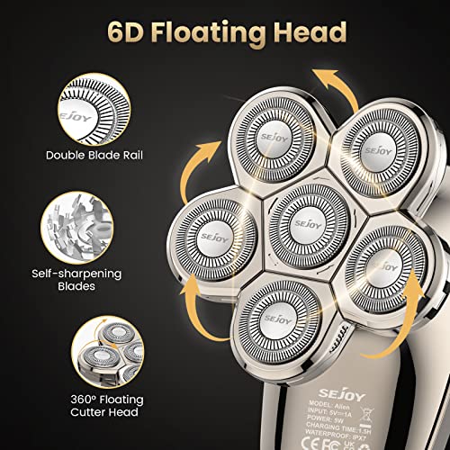 Electric Razor for Bald Men, Bald Head Shavers for Men 5-in-1 Multifunctional 6D Electric Head Shaver Waterproof Recharageable Rotary Shaver Grooming Kit