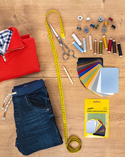 ZEFFFKA Premium Quality Fabric Iron-on Patches Inside & Outside Strongest Glue 100% Cotton Blue Gray Beige Brown Yellow Red Green Repair Decorating Kit 14 Pieces Size 3" by 4-1/4" (7.5 cm x 10.5 cm)