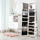 Costway Mirror Jewellery Cabinet Standing, 360 Rotatable Lockable Jewelry Armoire, 3-in-1 Makeup Jewelry Organizer w/Full Length Mirror & Large Capacity, White
