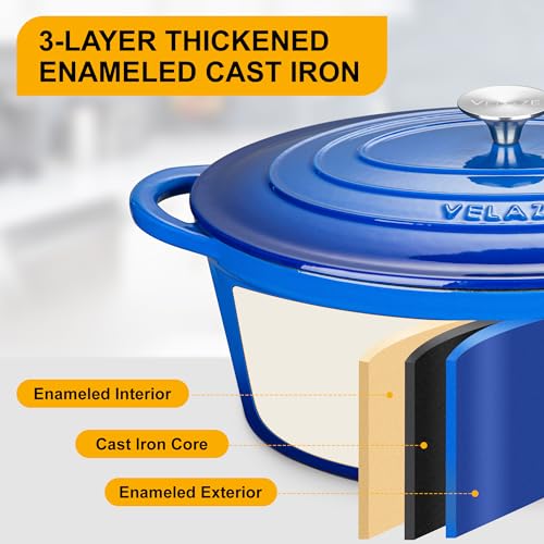 Velaze 7.5 QT Enameled Oval Dutch Oven Pot with Lid, Cast Iron Dutch Oven with Dual Handles for Bread Baking, Cooking, Frying, Non-stick Enamel Coated Cookware