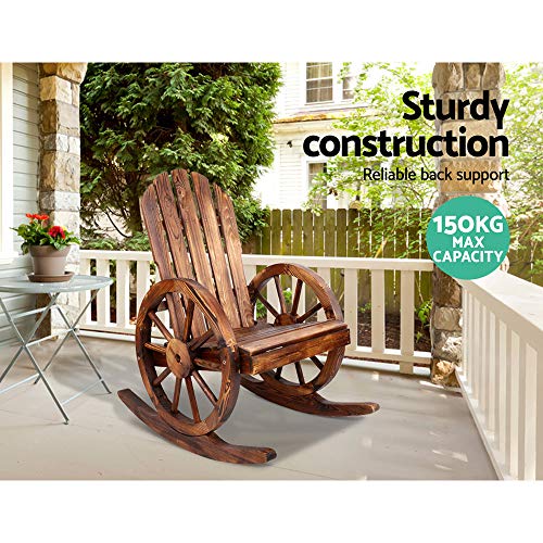 Gardeon Outdoor Rocking Chair Wooden Reclining Recliner, Patio Furniture Lounge Setting Conversation Set Backyard Garden Porch Indoor Pool, Timber Armrest Blackrest All-Weather Brown