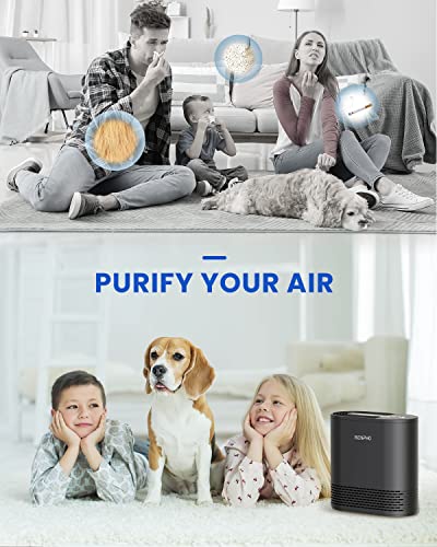 RENPHO Air Purifier for Home Bedroom, True HEPA & Activated Carbon Filter, 22dB Quiet Sleep Compact Air Cleaner, 4 Speeds, Night Light, Filter Change Reminder, Removes Dust Pollen Pet Hair Allergies