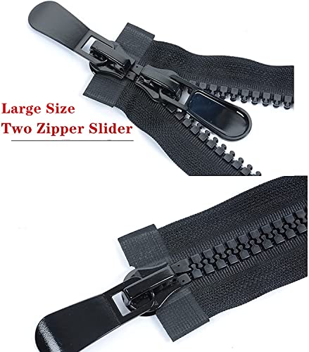 #10 2pcs Zippers Two Way Separating Plastic Double Slider Black Large Resin Zippers for Sewing, Parka, Winter Coat Heavy Duty Zippers Bulk for Clothes DIY Craft Bags(70cm/28inch)Large Size