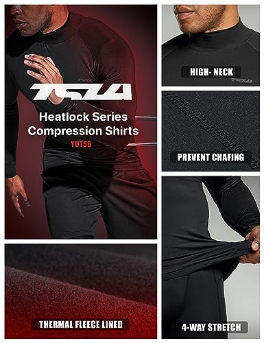 TSLA Men's Thermal Long Sleeve Compression Shirts, Mock Neck Winter Sports Running Base Layer Top tm-YUT56-BLK_Medium