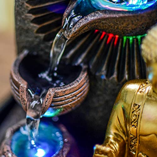 Zen'Light Buddha Bhava Indoor Fountain, Zen Decor, Ideal for Meditation and Relaxation, Table Fountain with Closed Circulation, Colour-Changing LED Lighting, Water Flows on 3 Levels, Height 26 cm