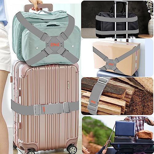 2-Pack Elastic Luggage Straps with Suitcase Bungee, Adjustable Bag Belt Travel Accessories - Gray/Orange