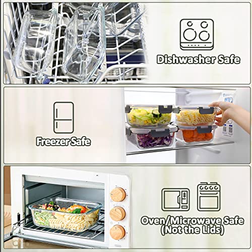 [10 Pack] Glass Meal Prep Containers with Lids-MCIRCO Glass Food Storage Containers with Lifetime Lasting Snap Locking Lids, Airtight Lunch Containers, Microwave, Oven, Freezer and Dishwasher Safe