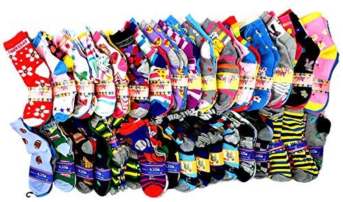 100 Pairs Wholesale lot Kids Girls Assorted Novelty Design Crew Socks (4-6, Assorted Boys & Girls)