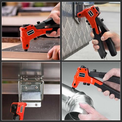 HAUTMEC Pop Rivet Gun,4 in 1 Hand Riveter with 4 Tool-Free Interchangeable Rivet Heads HT0087-HR